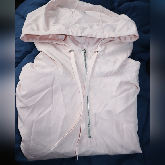 Forever21 satin track jacket with hoodie Pink sz S relax fit - Picture 14 of 14